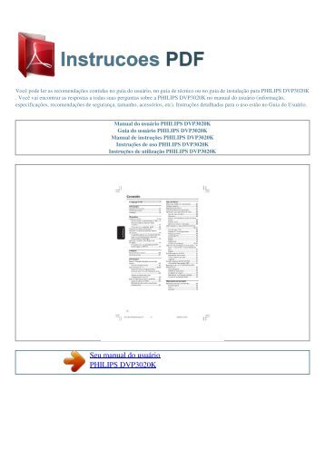 Manual do usuário PHILIPS DVP3020K - INSTRUCOES PDF