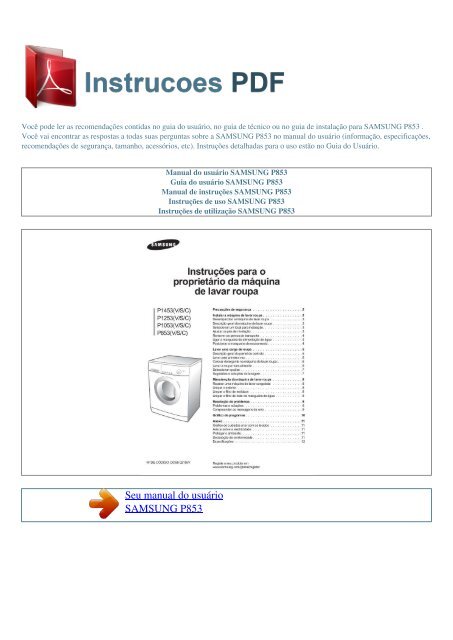 Manual do usuário SAMSUNG P853 - INSTRUCOES PDF