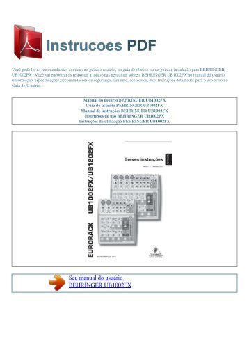 Manual do usuário BEHRINGER UB1002FX - INSTRUCOES PDF