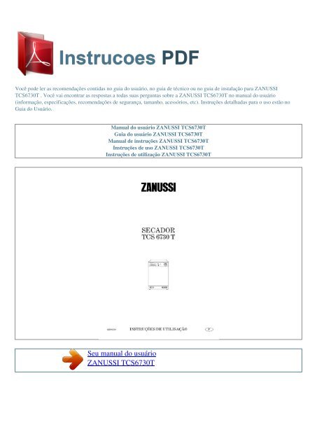 Manual do usuário ZANUSSI TCS6730T - INSTRUCOES PDF