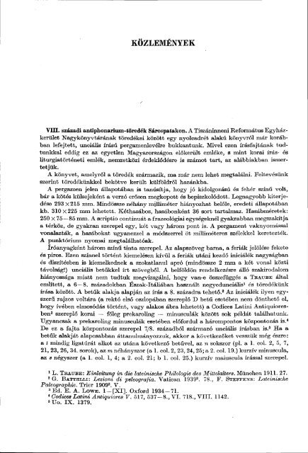 VIII. századi antiphonarium-töredék Sárospatakon. (két képpel)