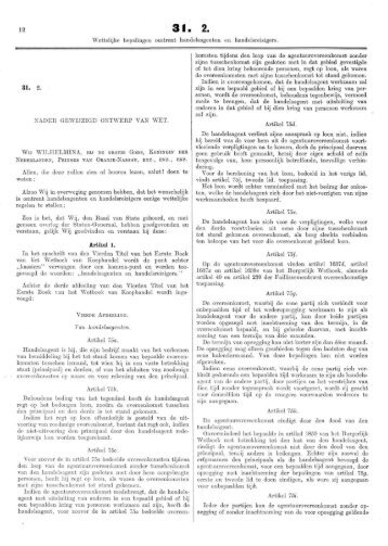 Wettelijke bepalingen omtrent handelsagenten en handelsreizigers ...