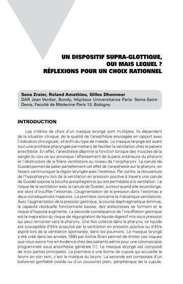 Un dispositif supra-glottique, oui mais lequel - Mapar