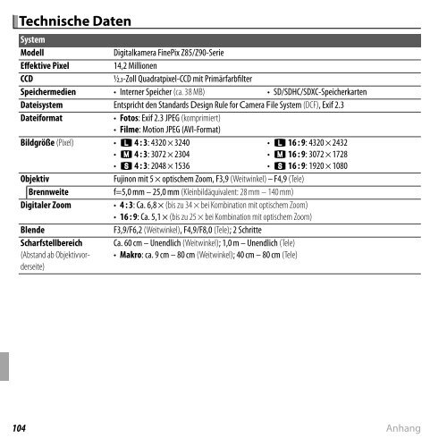 Handbuch FINEPIX Z90