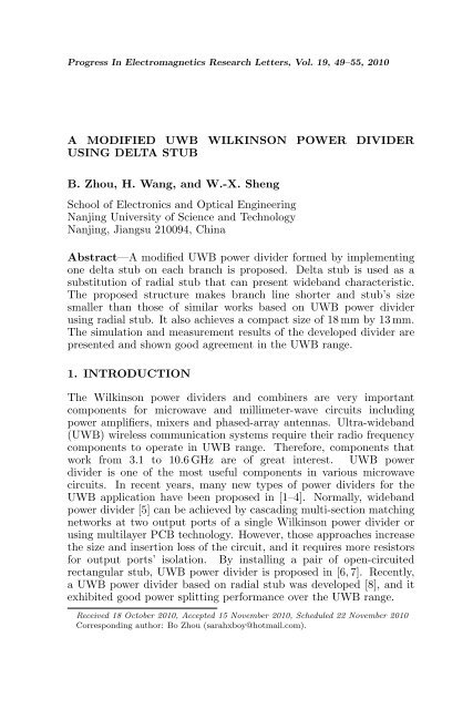 a modified uwb wilkinson power divider using delta stub b. - PIER