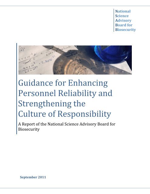 Guidance for Enhancing Personnel Reliability and Strengthening ...