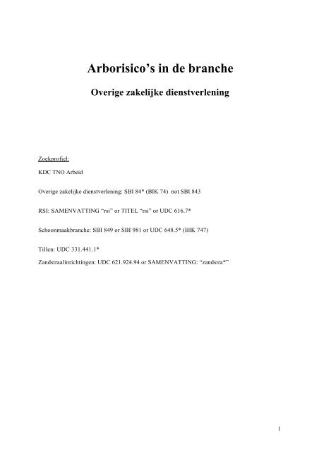 Arborisico's in de branche Overige zakelijke ... - docs.szw.nl