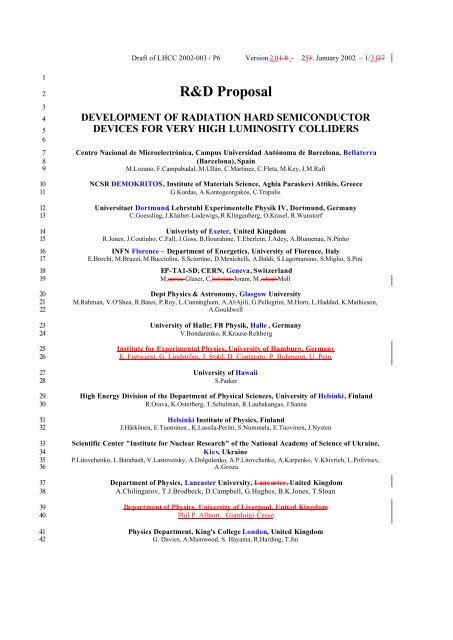 R&D Proposal - Solid State Detectors Support and R&D - CERN