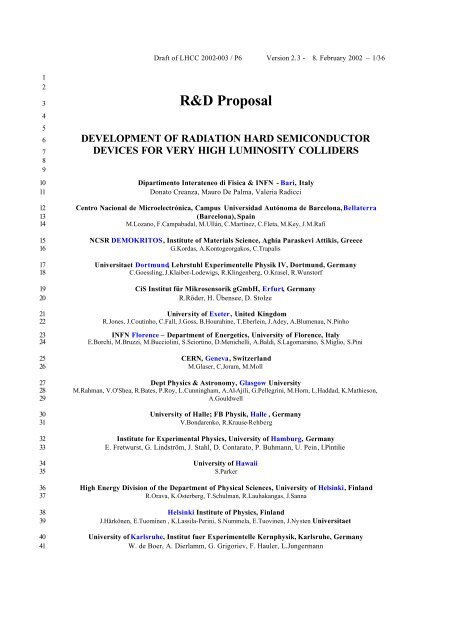 R&D Proposal - Solid State Detectors Support and R&D - CERN