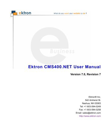 Ektron CMS400.NET User Manual