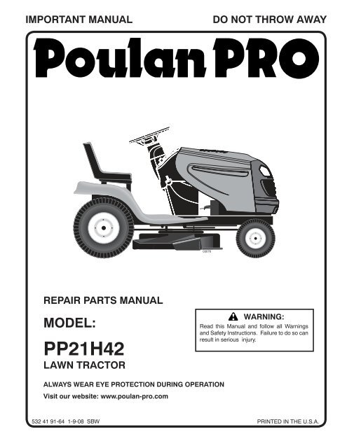 IPL, Poulan Pro, PP21H42, 96011021801, 2008-02, Tractor