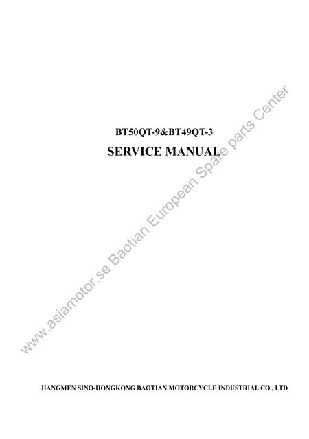Baotian Bt50qt 9 Bt49qt 3 Servicemanual Scootergrisen