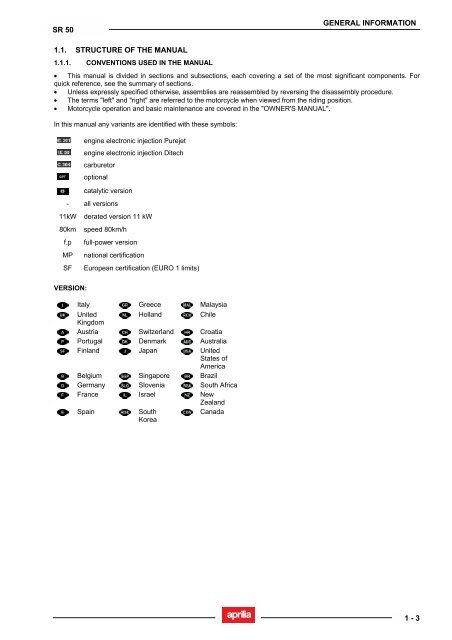 Aprilia SR 50 servicemanual - Scootergrisen