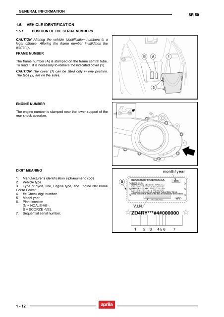 Aprilia SR 50 servicemanual - Scootergrisen