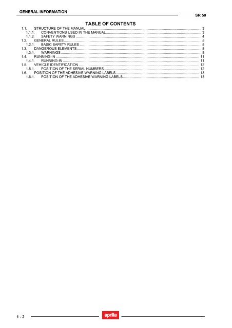 Aprilia SR 50 servicemanual - Scootergrisen