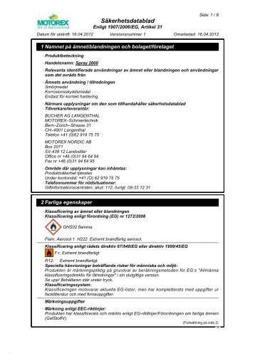 SPRAY 2000 Säkerhetsdatablad - Motorex