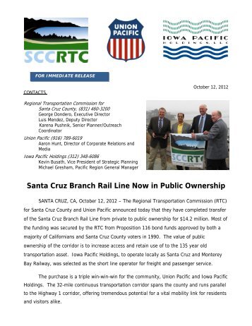 Santa Cruz Branch Rail Line Now in Public Ownership - SCCRTC