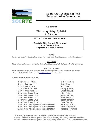 AGENDA Thursday, May 7, 2009 9:00 a.m. - SCCRTC