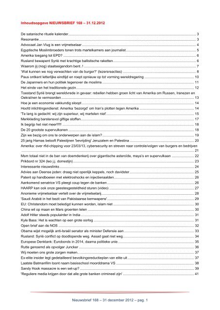 Nieuwsbrief 168 – 31 december 2012 – pag. 1 Inhoudsopgave ...