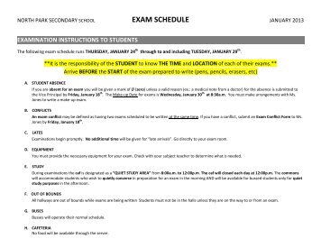Final NPSS Jan 2013 EXAM Schedule - North Park Secondary School