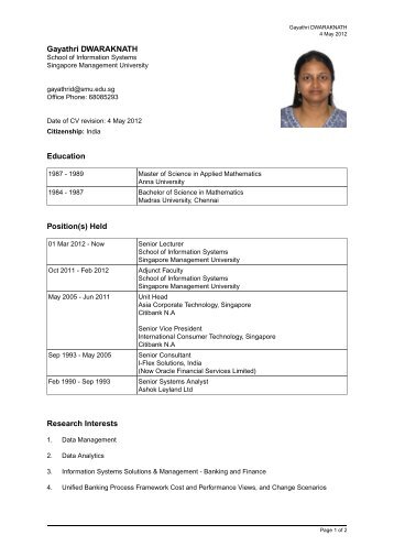 Gayathri DWARAKNATH Education Position(s) - Singapore ...