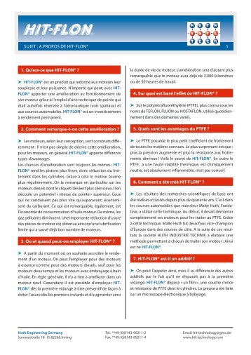 SUJET : A PROPOS DE HIT-FLON® 1 1. Qu'est ... - HIT technologies