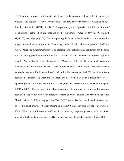 CHEMICAL VAPOR DEPOSITION OF THIN FILM MATERIALS FOR ...