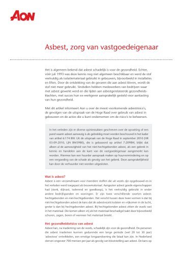 Asbest, zorg van vastgoedeigenaar - Aon