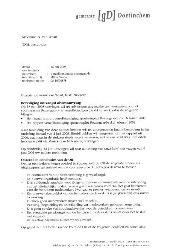 Brief ondernemingsraad over exploitatievorm Rozengaarde