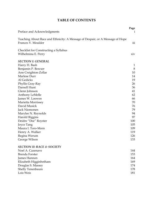 Table of Contents and Preface