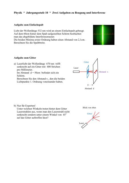 2 Aufgaben zu Beugung und Interferenz