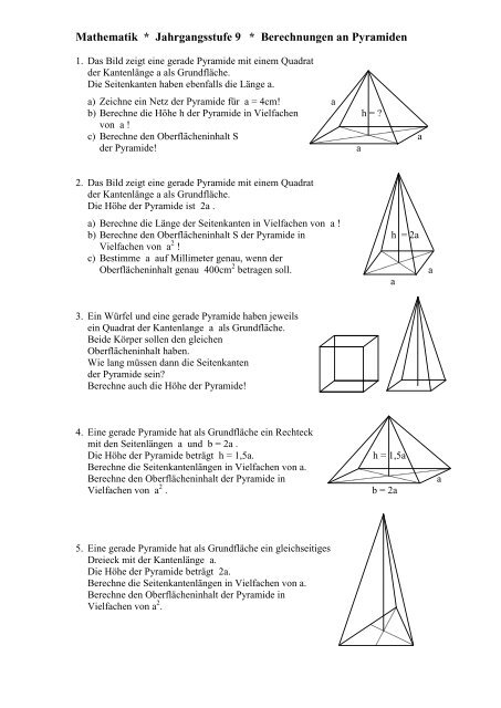 Mathematik * Klasse 9b * Berechnungen an Pyramiden