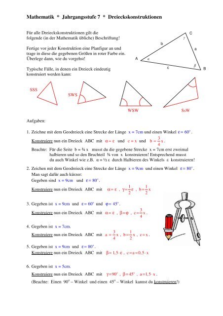 Dreiecke Konstruieren Aufgaben Mit Lösungen Pdf