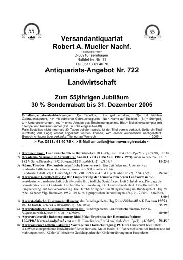 Antiquariats-Angebot Nr. 722 Landwirtschaft Zum ... - Antikbuch24