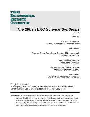 The 2009 TERC Science Synthesis - Houston Advanced Research ...
