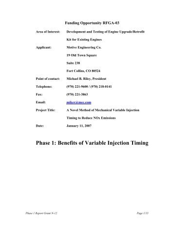 Benefits of Variable Injection Timing - Houston Advanced Research ...