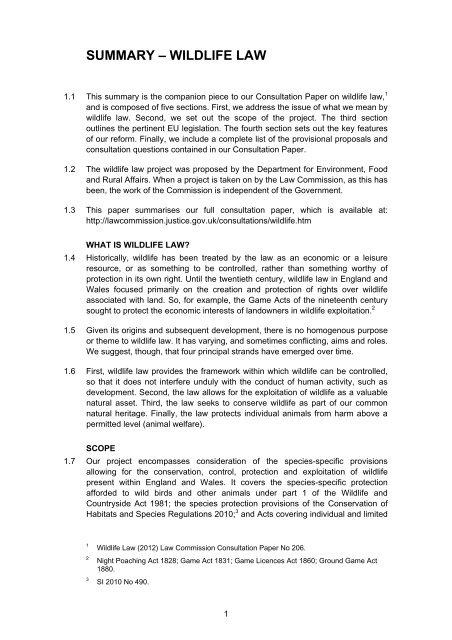 Wildlife consultation paper summary - Law Commission