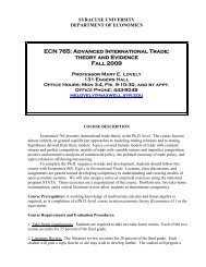 ECN 765: Advanced International Trade - Syracuse University