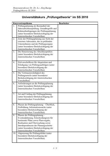 „Prüfungstheorie“ im SS 2010