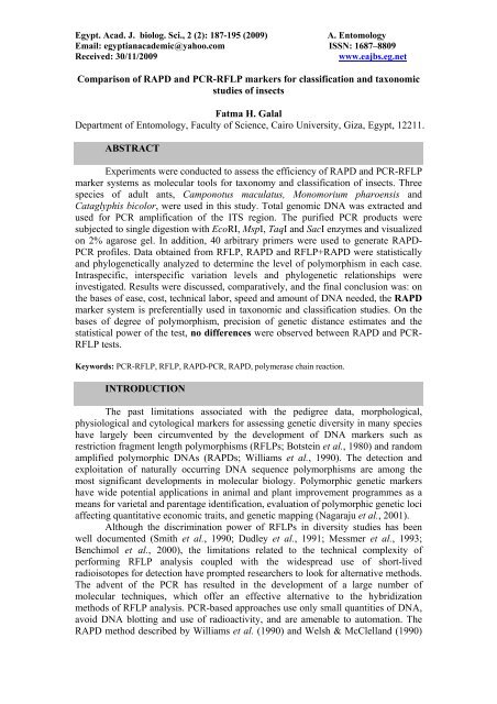 Comparison of RAPD and PCR-RFLP markers for classification and ...