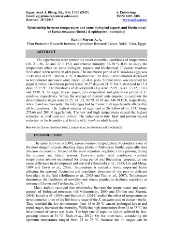 Relationship between temperature and some biological aspects and ...