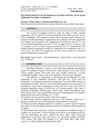 Heat Requirements for the Development of the Black cutworm ...