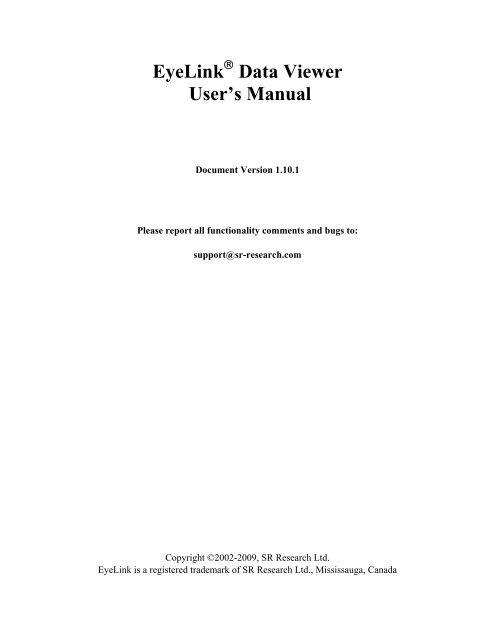 EyeLink Data Viewer User's Manual