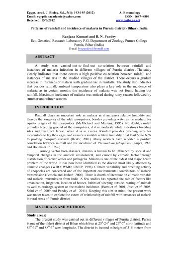 Patterns of rainfall and incidence of malaria in Purnia district (Bihar ...