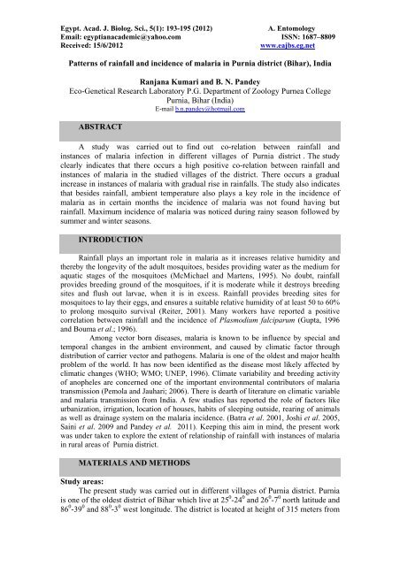 Patterns of rainfall and incidence of malaria in Purnia district (Bihar ...