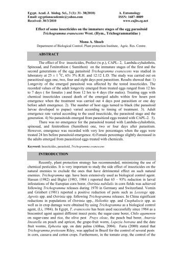 Effect of some insecticides on the immature stages of the egg ...