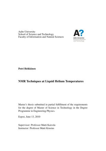 NMR Techniques at Liquid Helium Temperatures - Low ...