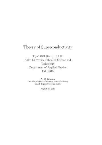 Theory of Superconductivity - Low Temperature Laboratory