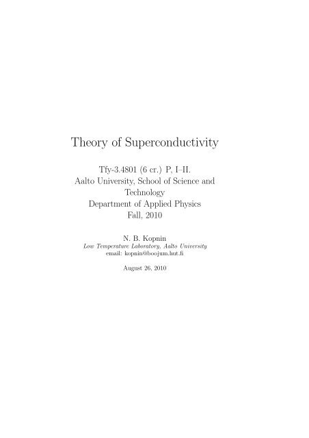 Theory of Superconductivity - Low Temperature Laboratory