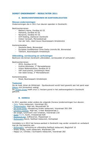 DORDT ONDERNEEMT - RESULTATEN 2011